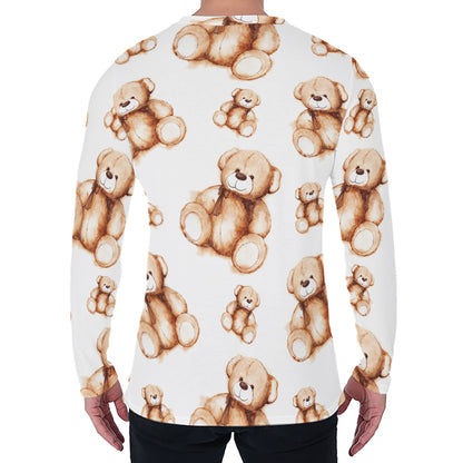 Cute Teddy Bear Pattern Print Men's Long Sleeve T-Shirt