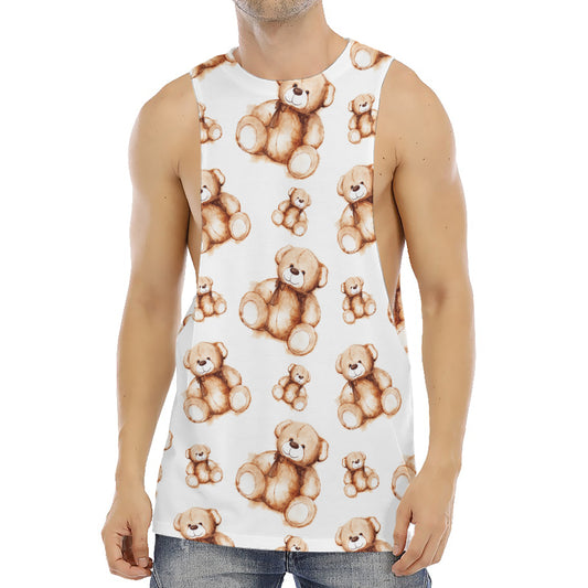 Cute Teddy Bear Pattern Print Men's Muscle Tank Top