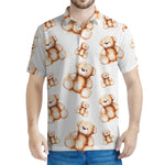 Cute Teddy Bear Pattern Print Men's Polo Shirt