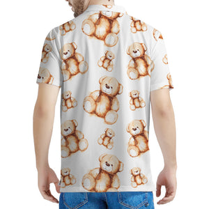 Cute Teddy Bear Pattern Print Men's Polo Shirt