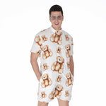 Cute Teddy Bear Pattern Print Men's Rompers