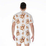 Cute Teddy Bear Pattern Print Men's Rompers