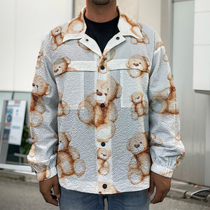 Cute Teddy Bear Pattern Print Men's Shirt Jacket