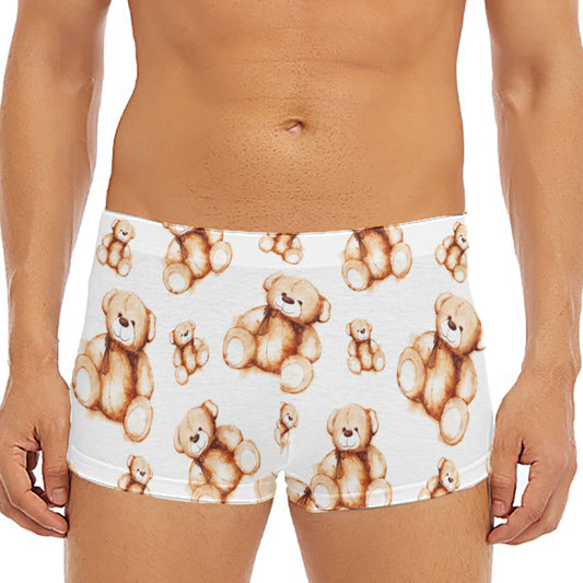 Cute Teddy Bear Pattern Print Men's Short Boxer Briefs