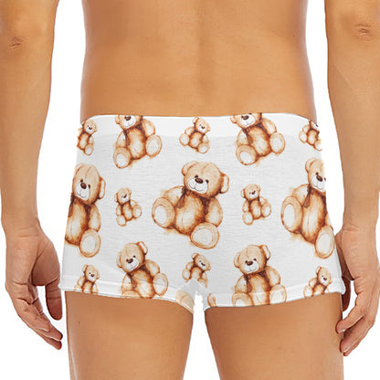 Cute Teddy Bear Pattern Print Men's Short Boxer Briefs