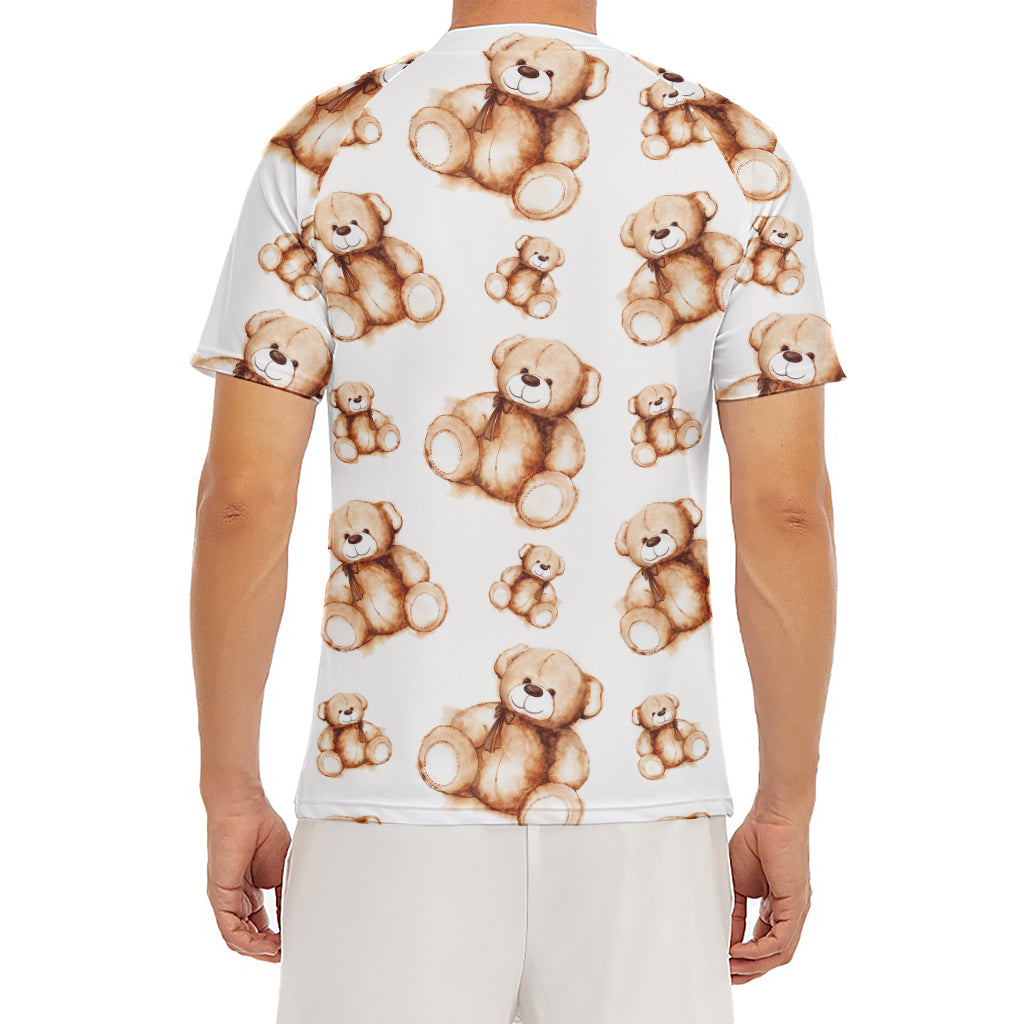 Cute Teddy Bear Pattern Print Men's Short Sleeve Rash Guard