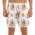 Cute Teddy Bear Pattern Print Men's Split Running Shorts