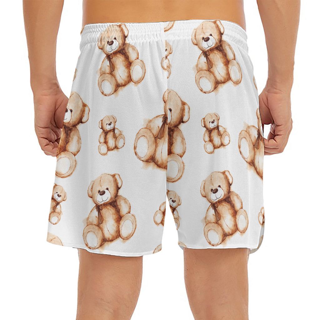 Cute Teddy Bear Pattern Print Men's Split Running Shorts
