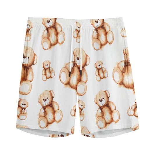 Cute Teddy Bear Pattern Print Men's Sports Shorts