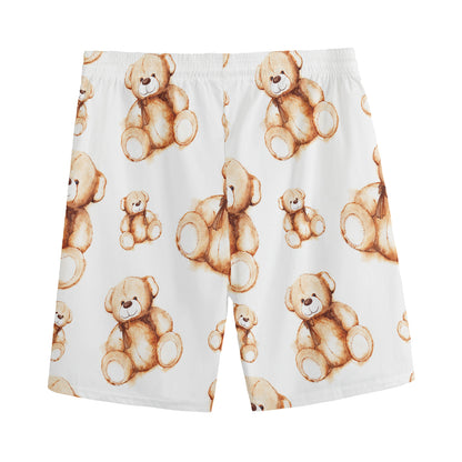 Cute Teddy Bear Pattern Print Men's Sports Shorts