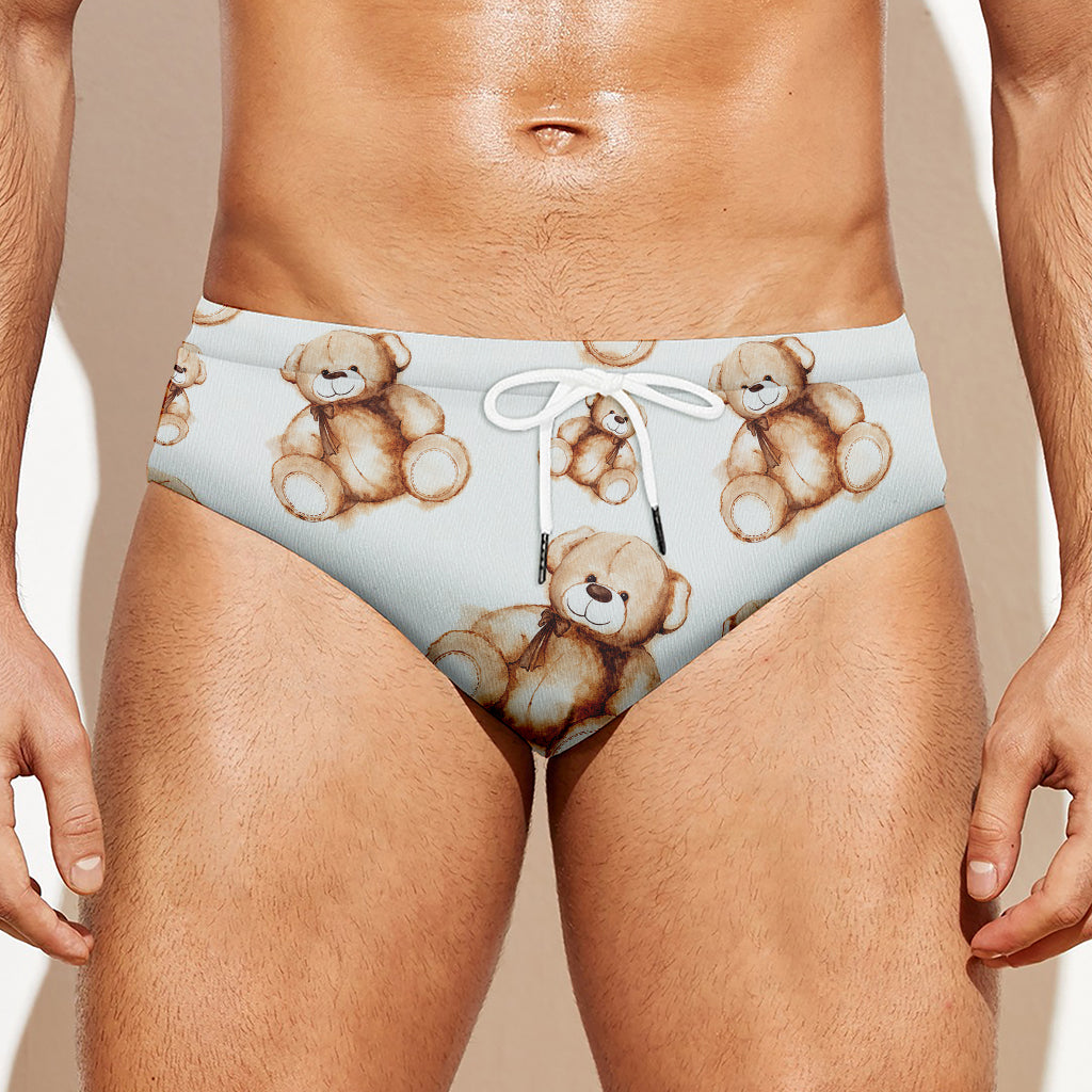 Cute Teddy Bear Pattern Print Men's Swim Briefs