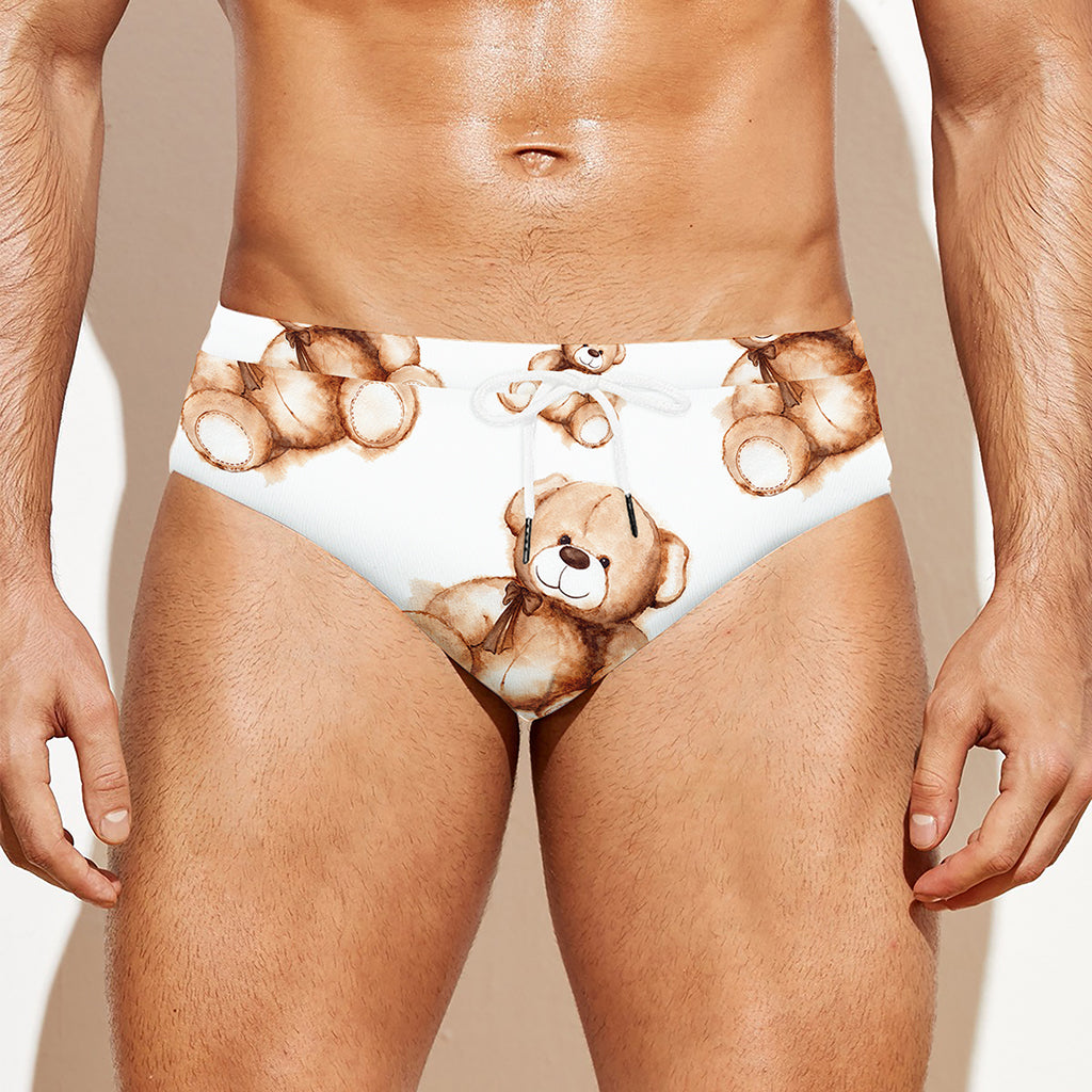 Cute Teddy Bear Pattern Print Men's Swim Briefs