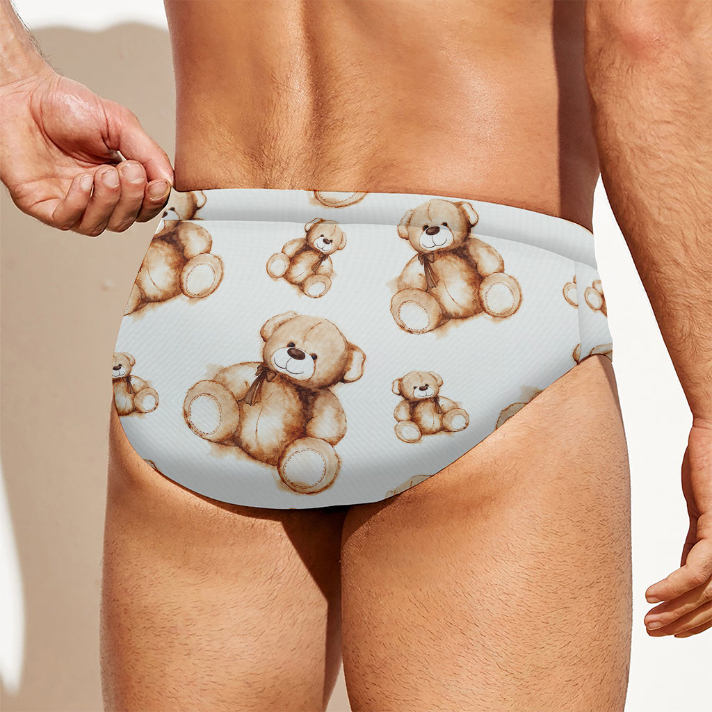 Cute Teddy Bear Pattern Print Men's Swim Briefs