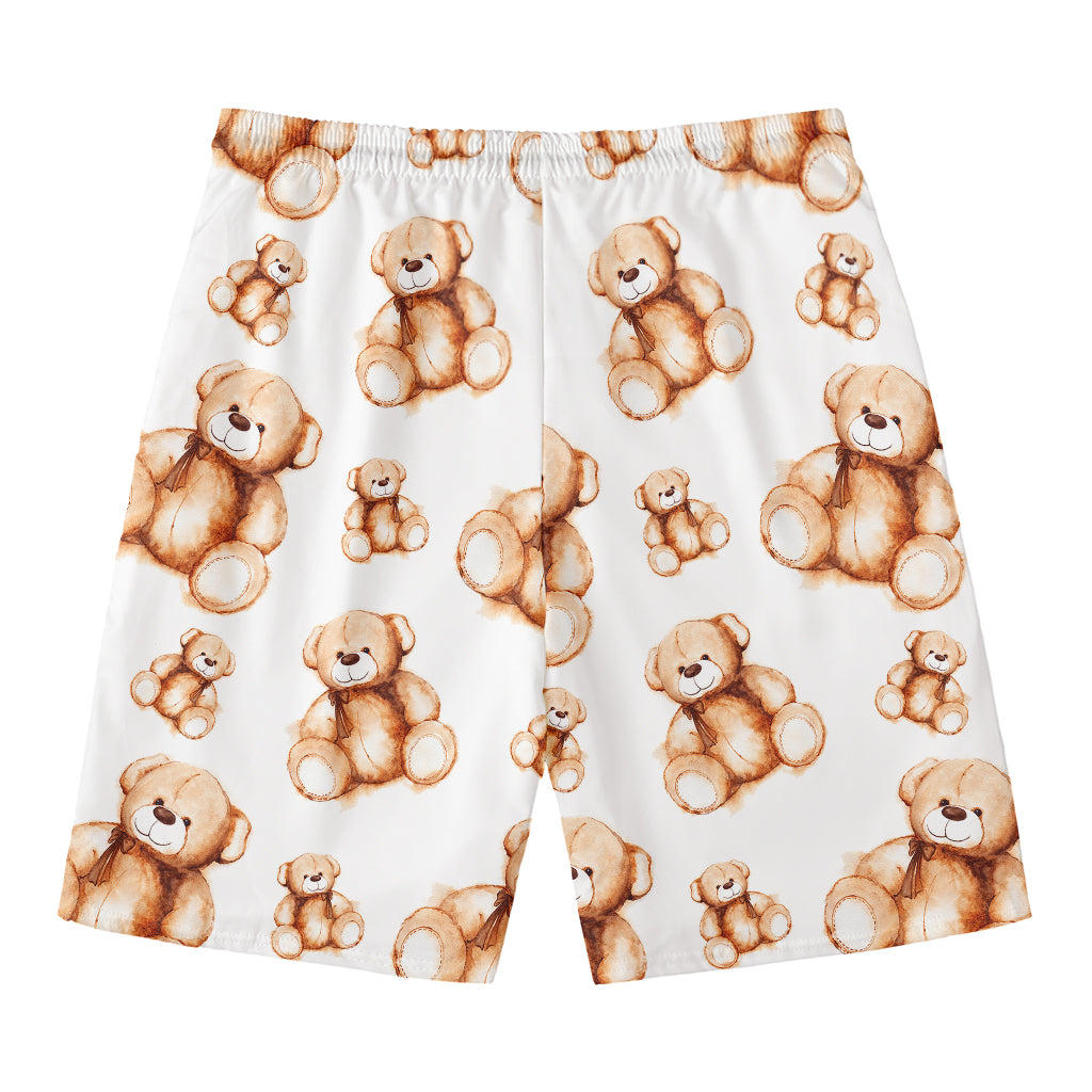 Cute Teddy Bear Pattern Print Men's Swim Trunks