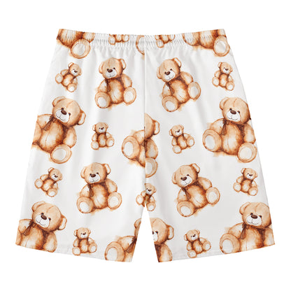 Cute Teddy Bear Pattern Print Men's Swim Trunks