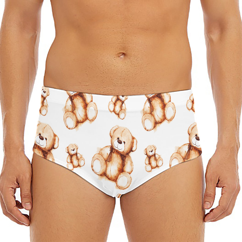 Cute Teddy Bear Pattern Print Men's Triangle Swim Briefs