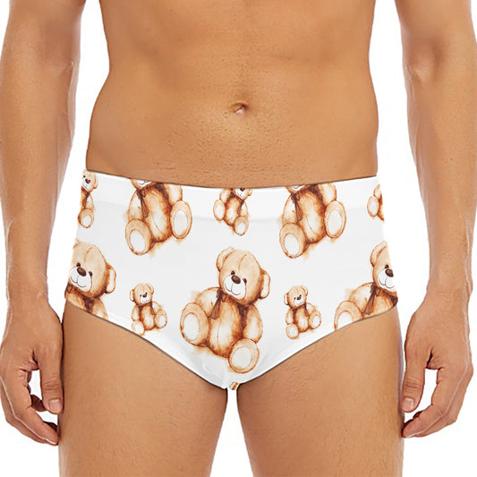 Cute Teddy Bear Pattern Print Men's Triangle Swim Briefs