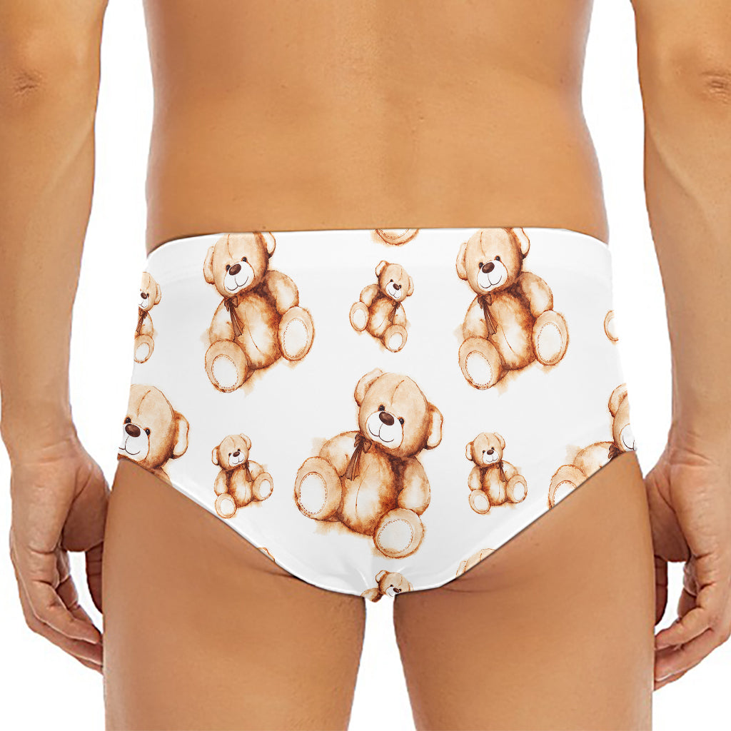 Cute Teddy Bear Pattern Print Men's Triangle Swim Briefs