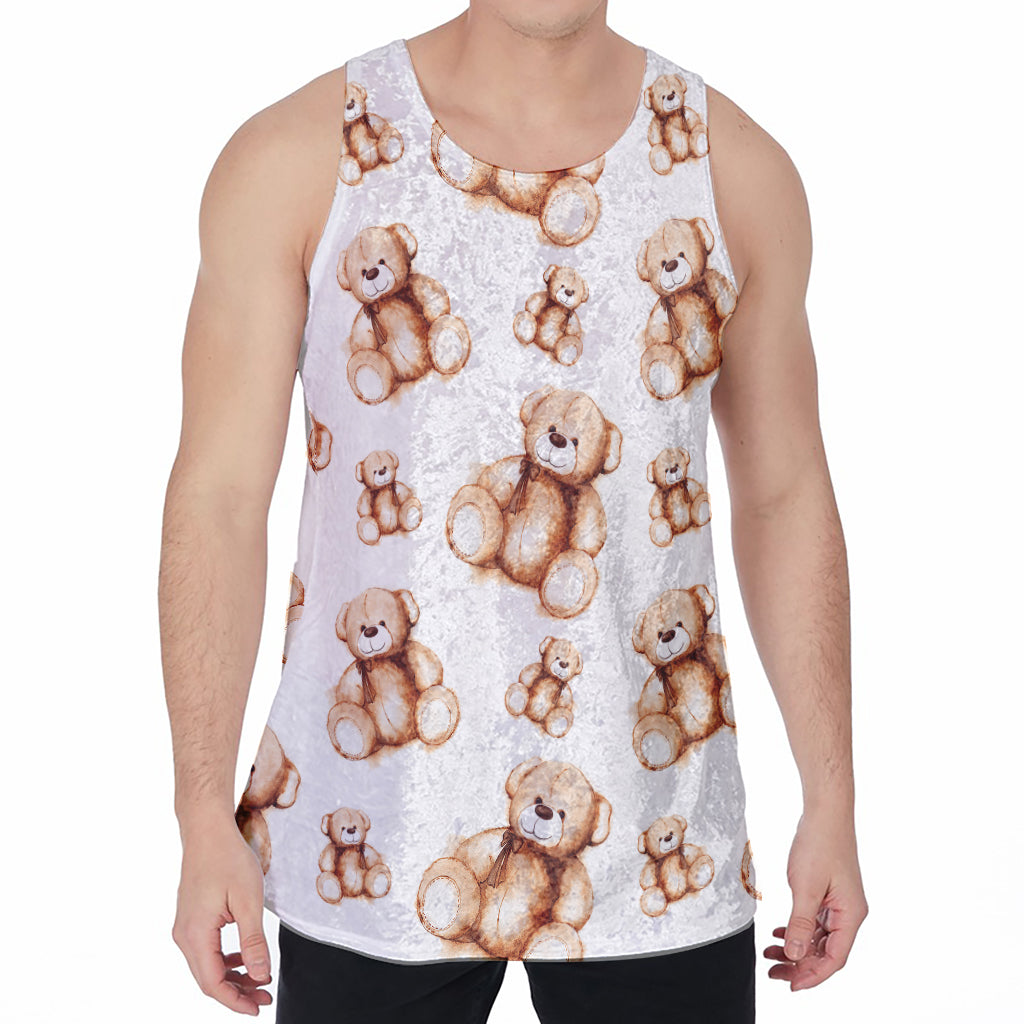 Cute Teddy Bear Pattern Print Men's Velvet Tank Top