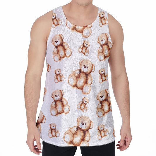 Cute Teddy Bear Pattern Print Men's Velvet Tank Top