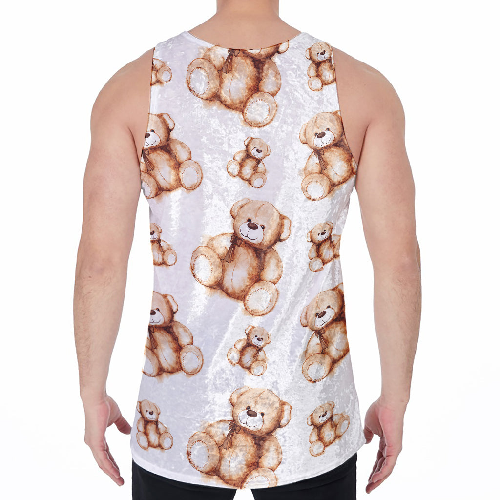 Cute Teddy Bear Pattern Print Men's Velvet Tank Top