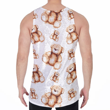 Cute Teddy Bear Pattern Print Men's Velvet Tank Top