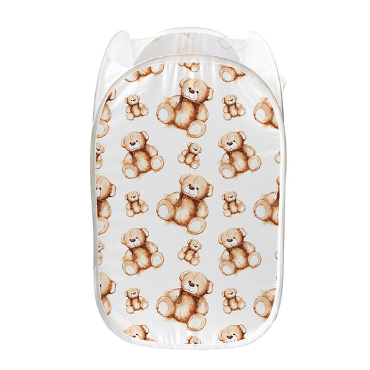 Cute Teddy Bear Pattern Print Mesh Laundry Hamper