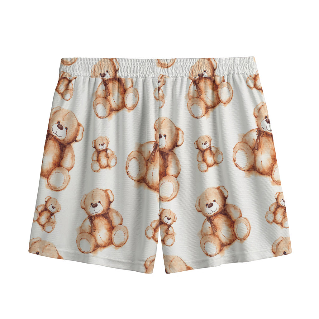 Cute Teddy Bear Pattern Print Mesh Shorts