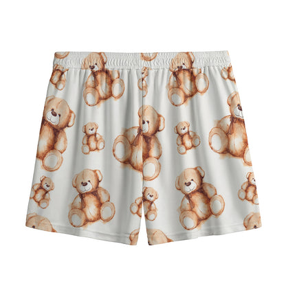 Cute Teddy Bear Pattern Print Mesh Shorts