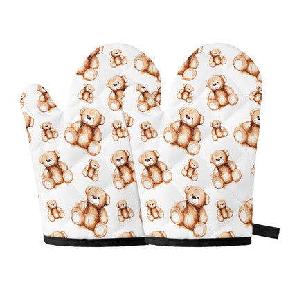 Cute Teddy Bear Pattern Print Oven Mitts