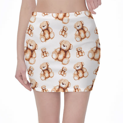 Cute Teddy Bear Pattern Print Pencil Mini Skirt