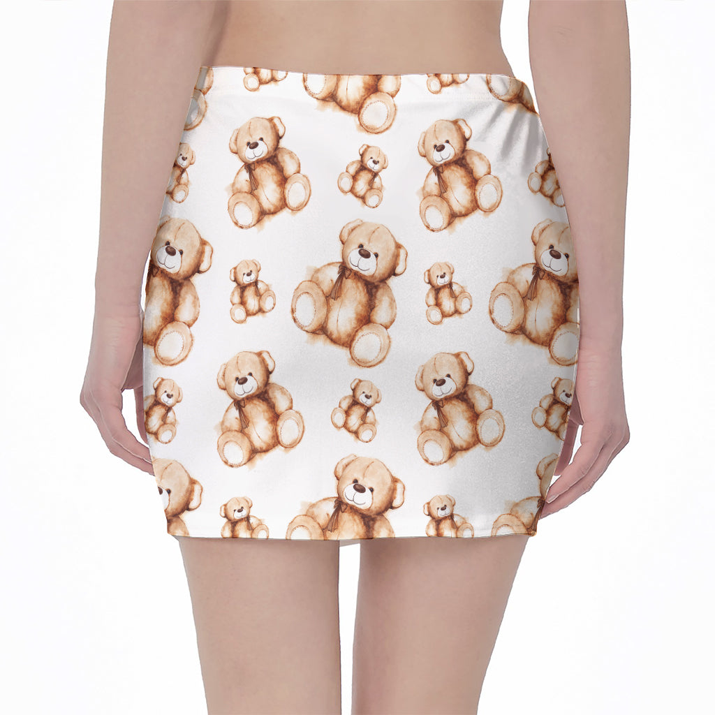 Cute Teddy Bear Pattern Print Pencil Mini Skirt