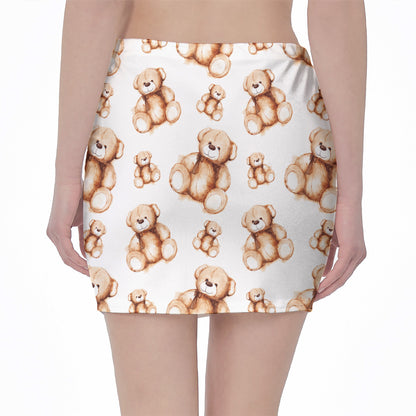 Cute Teddy Bear Pattern Print Pencil Mini Skirt
