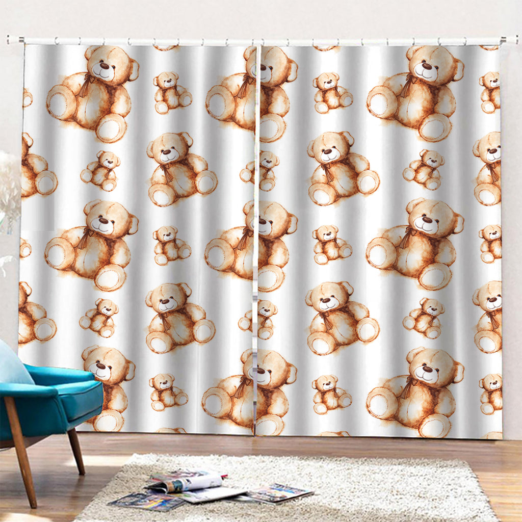 Cute Teddy Bear Pattern Print Pencil Pleat Curtains