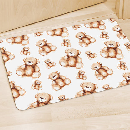 Cute Teddy Bear Pattern Print Polyester Doormat