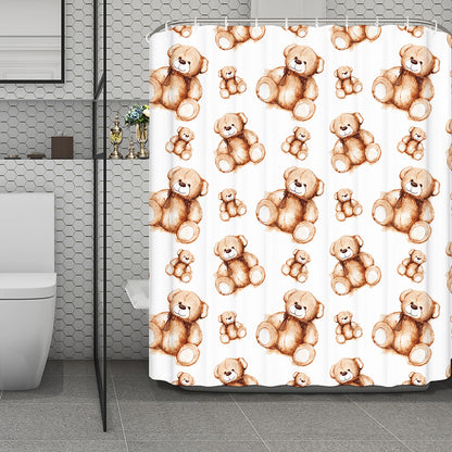 Cute Teddy Bear Pattern Print Polyester Shower Curtain