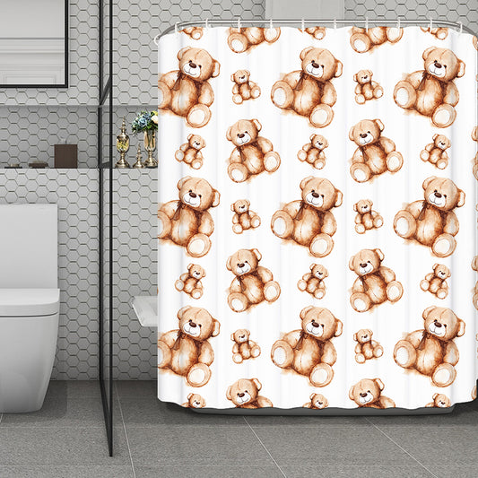 Cute Teddy Bear Pattern Print Polyester Shower Curtain