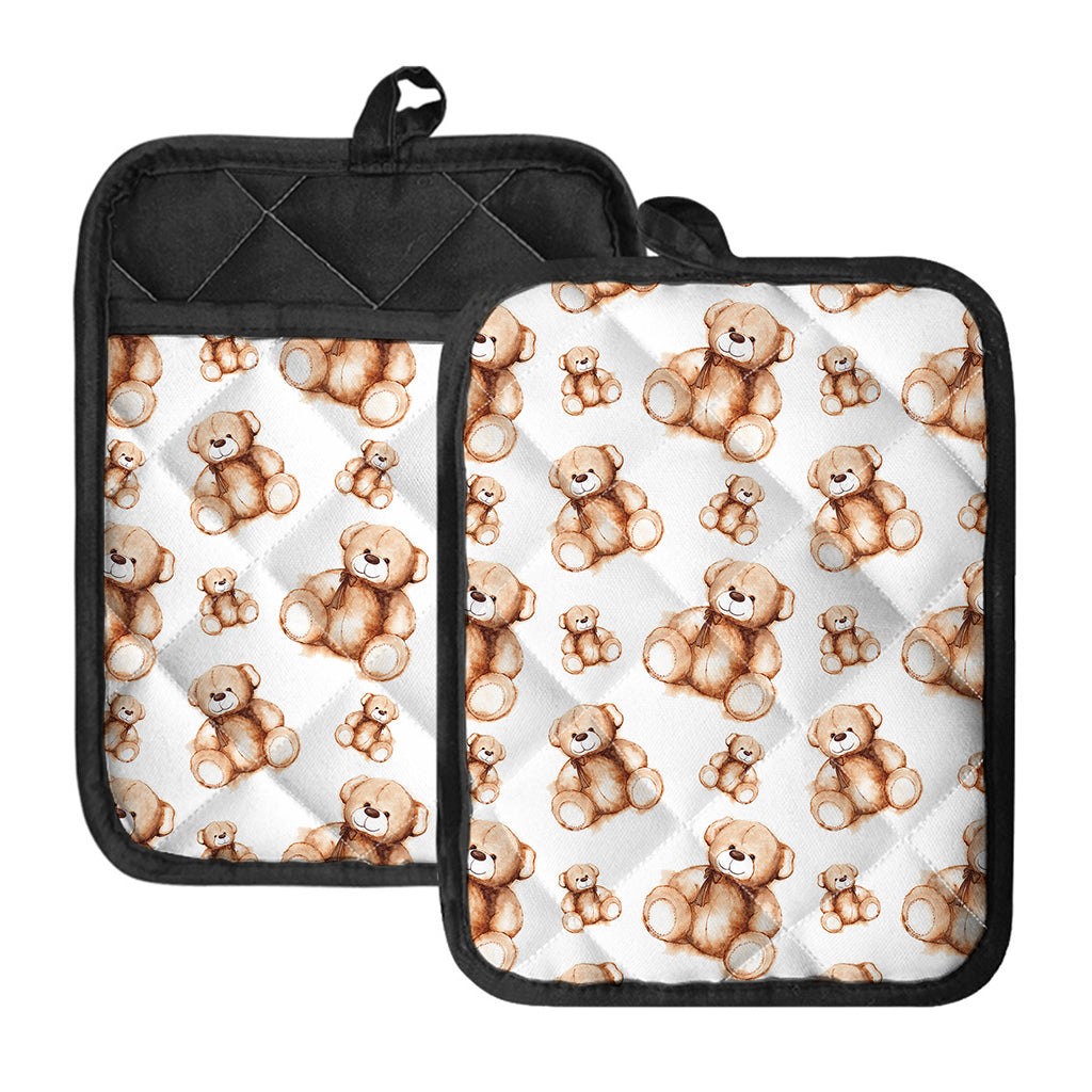 Cute Teddy Bear Pattern Print Pot Holders With Pocket