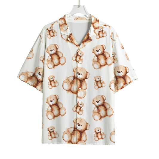 Cute Teddy Bear Pattern Print Rayon Hawaiian Shirt