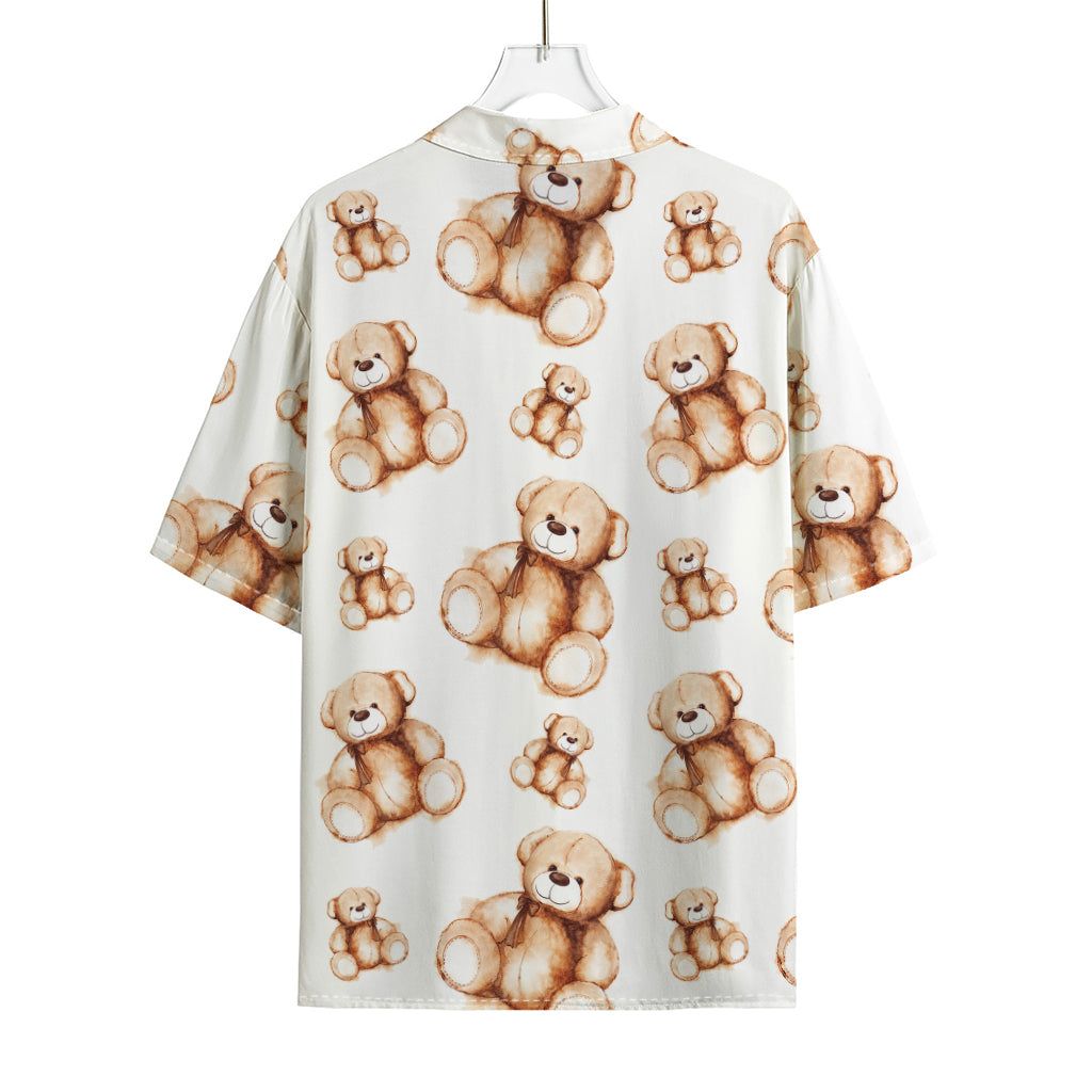 Cute Teddy Bear Pattern Print Rayon Hawaiian Shirt