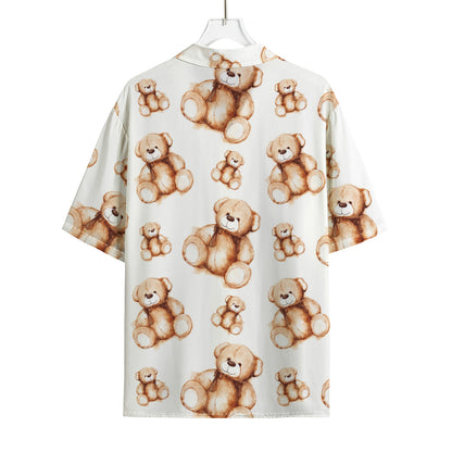 Cute Teddy Bear Pattern Print Rayon Hawaiian Shirt
