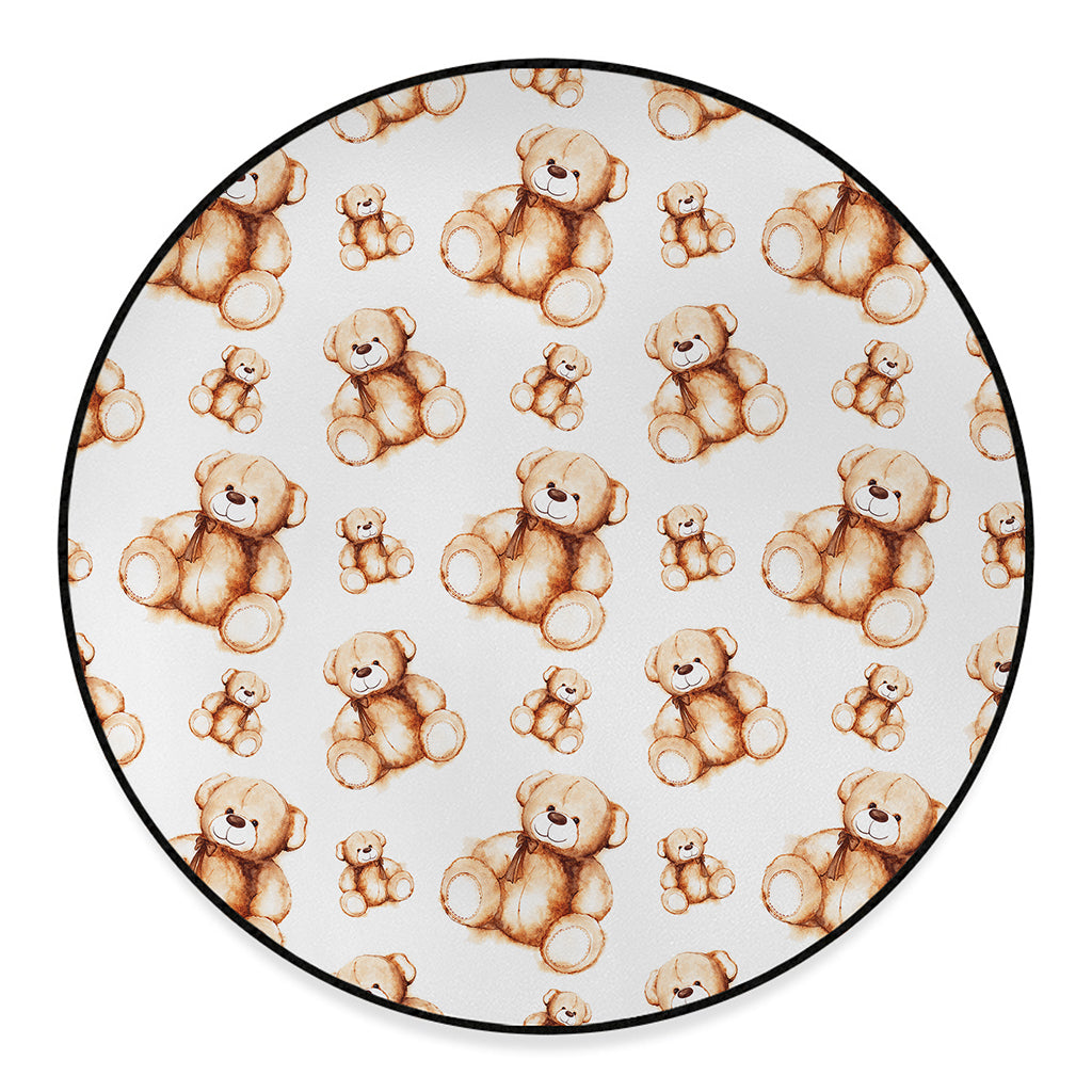 Cute Teddy Bear Pattern Print Round Floor Mat