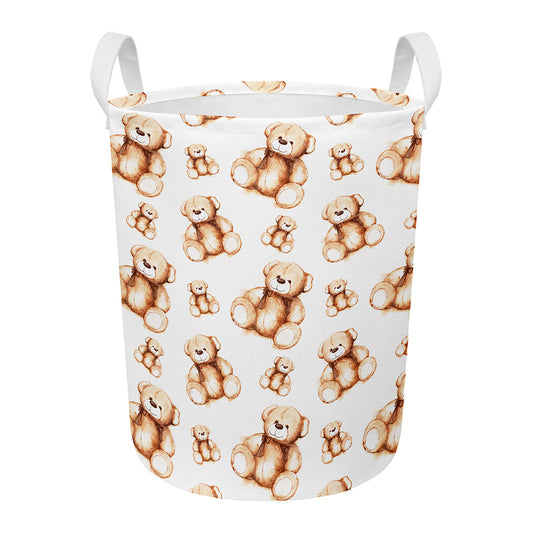 Cute Teddy Bear Pattern Print Round Laundry Basket