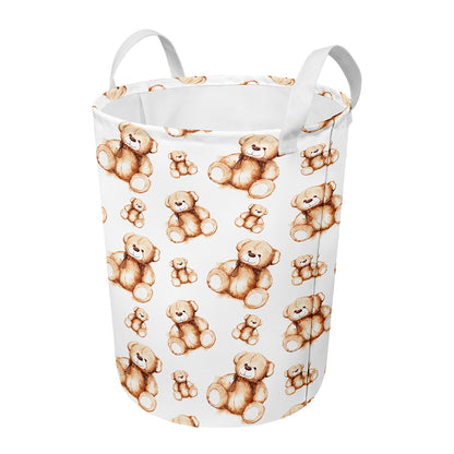Cute Teddy Bear Pattern Print Round Laundry Basket