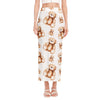 Cute Teddy Bear Pattern Print Side Slit Maxi Skirt