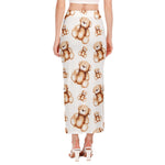 Cute Teddy Bear Pattern Print Side Slit Maxi Skirt