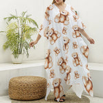 Cute Teddy Bear Pattern Print Silk V-Neck Kaftan Dress