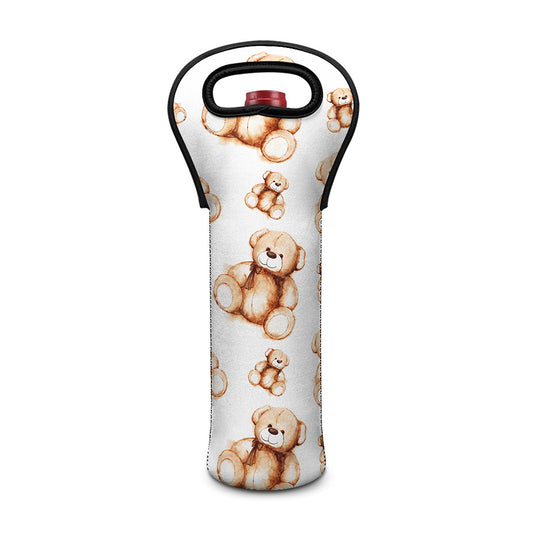 Cute Teddy Bear Pattern Print Single Neoprene Wine Tote