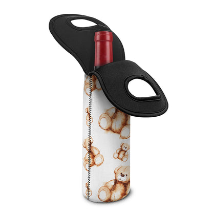 Cute Teddy Bear Pattern Print Single Neoprene Wine Tote
