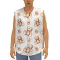 Cute Teddy Bear Pattern Print Sleeveless Baseball Jersey